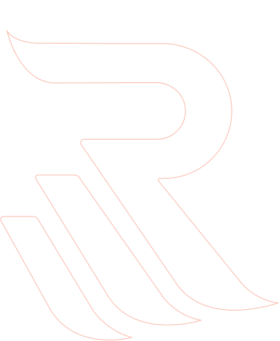 Outline of a stylized letter 'R' on a white background