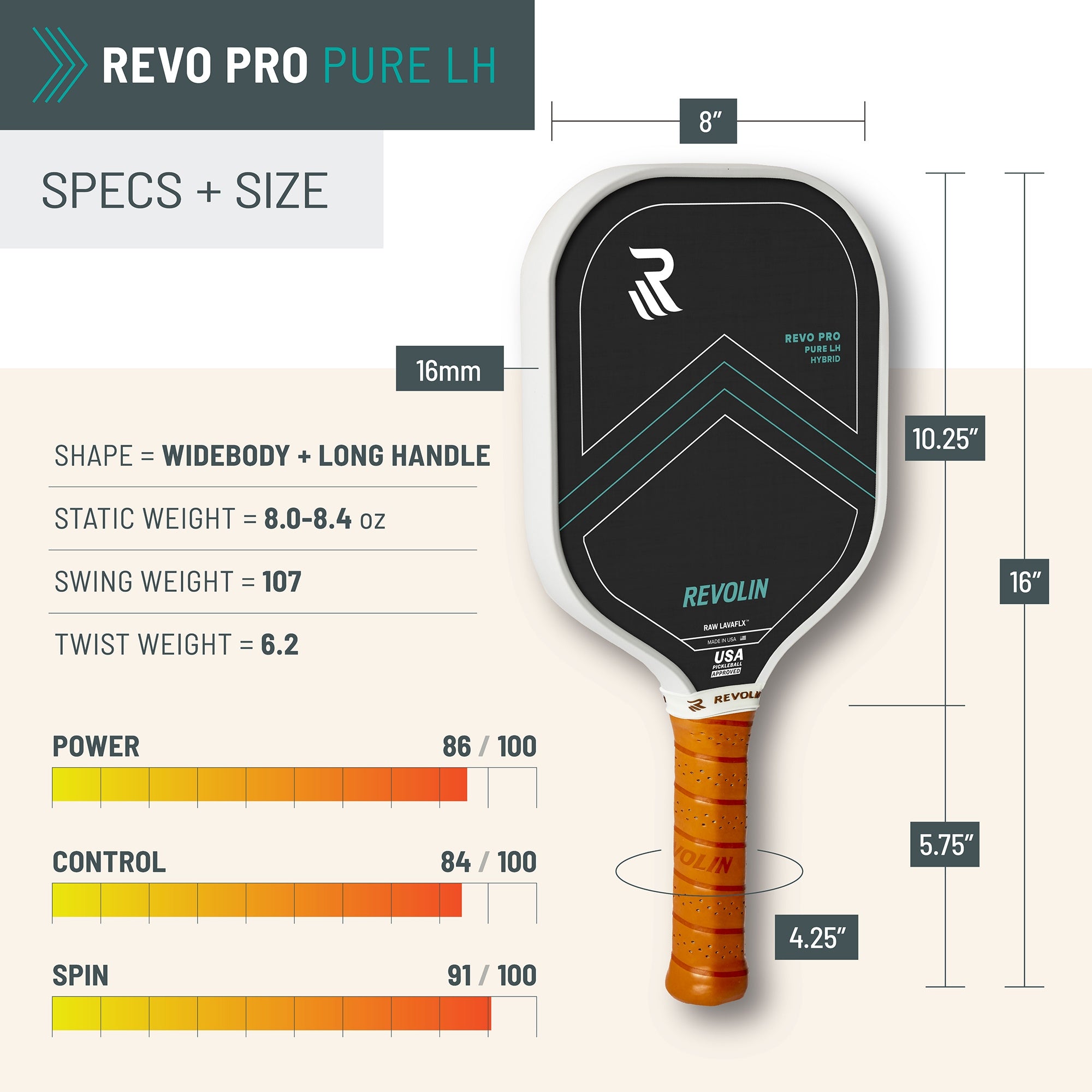 Revo Pro Pure LH Pickleball Paddle | Lava Rock | Powerful All-Court