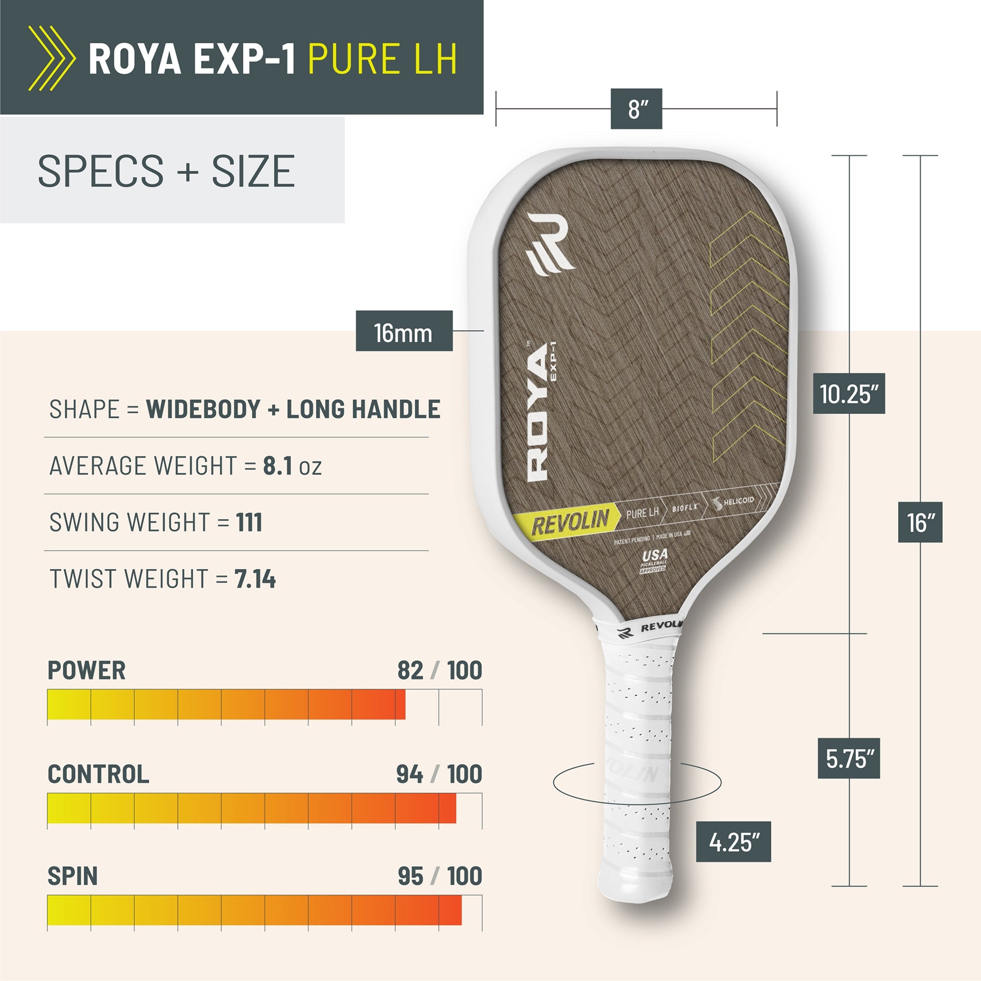 Roya EXP-1 Pure LH | Long Handle | Mantis Shrimp Pickleball Paddle